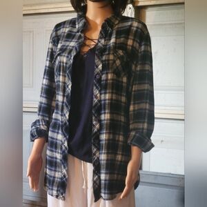 Blue and Black Boxy Button Down Shirt